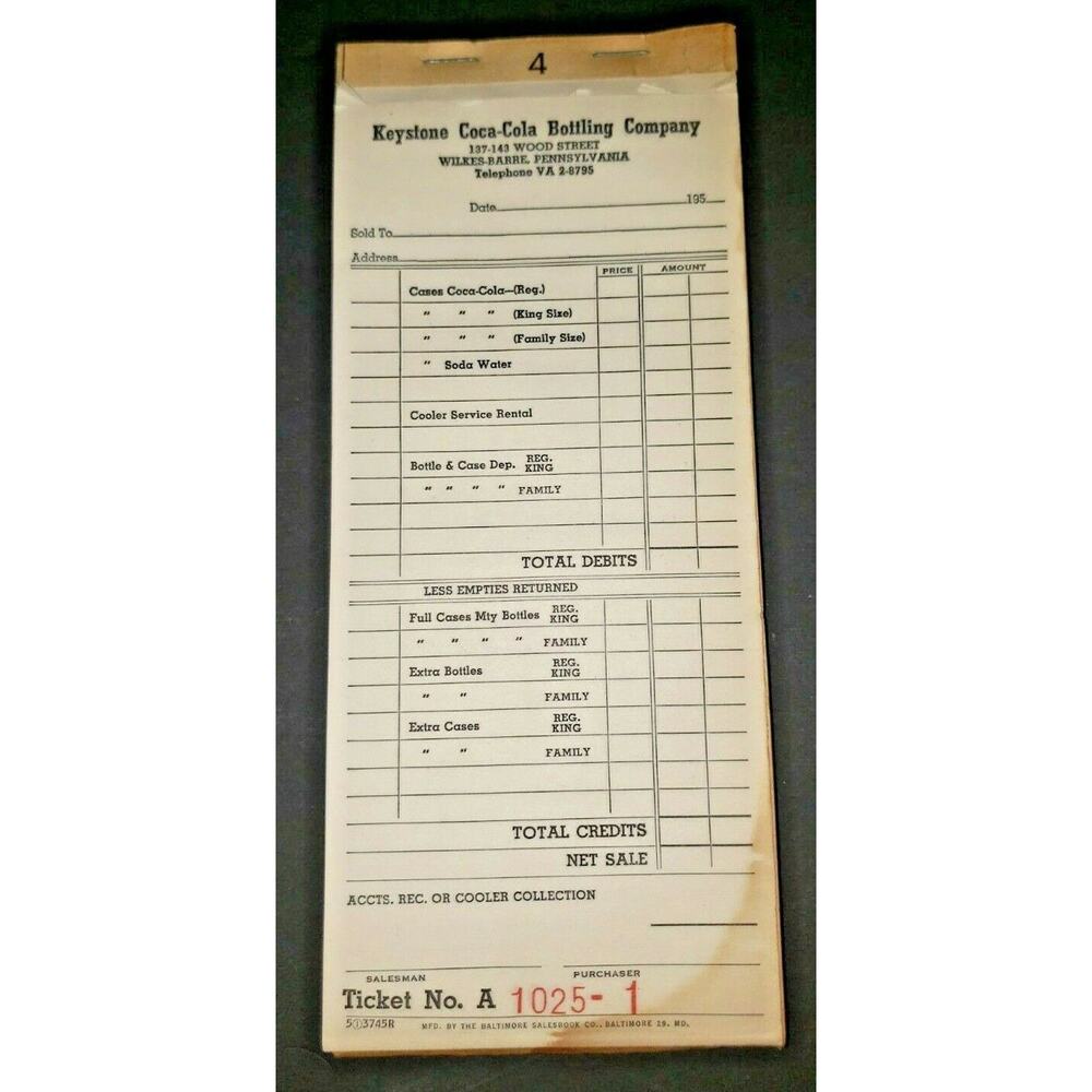 VTG Tall 1940‎ Keystone Coca Cola Salesman Wilkes Barre Pa Coke Receipt Book PB3
